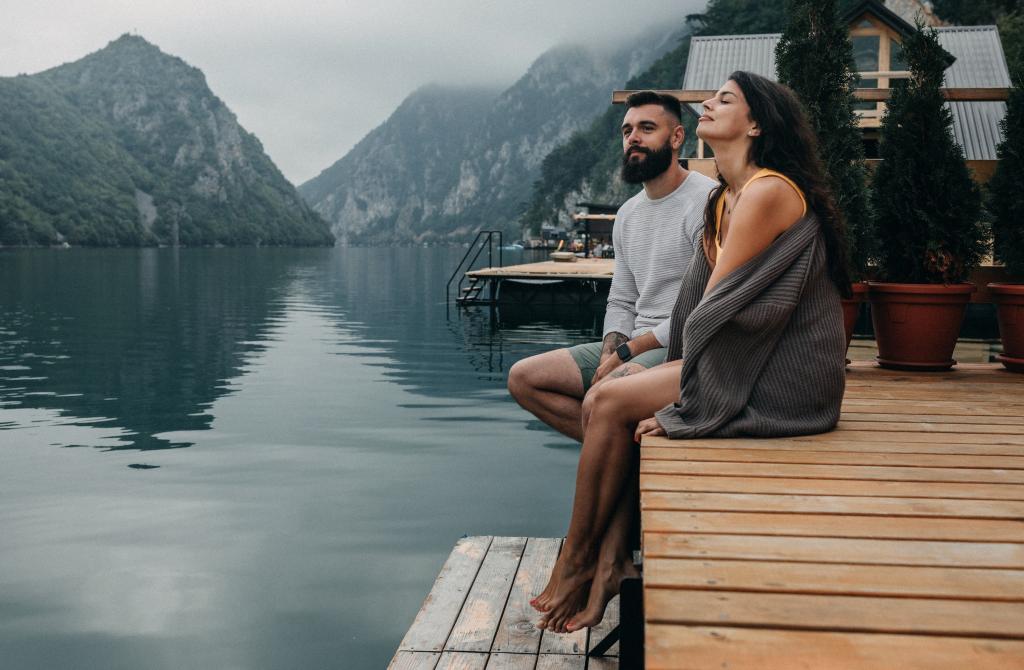 Couple at a waterfront retreat.