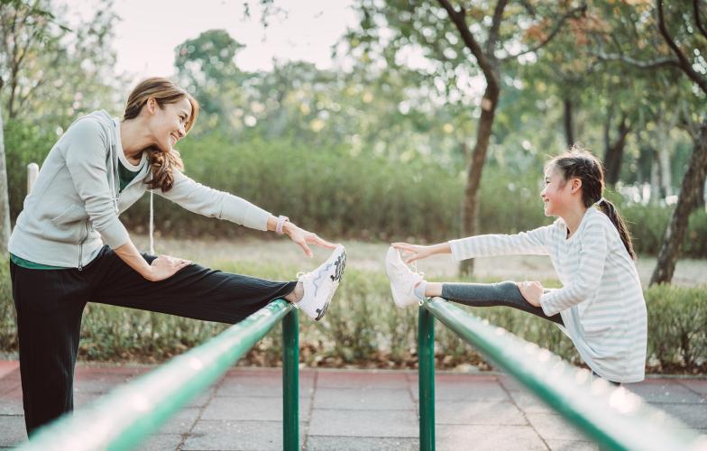 Mom and daughter exercise