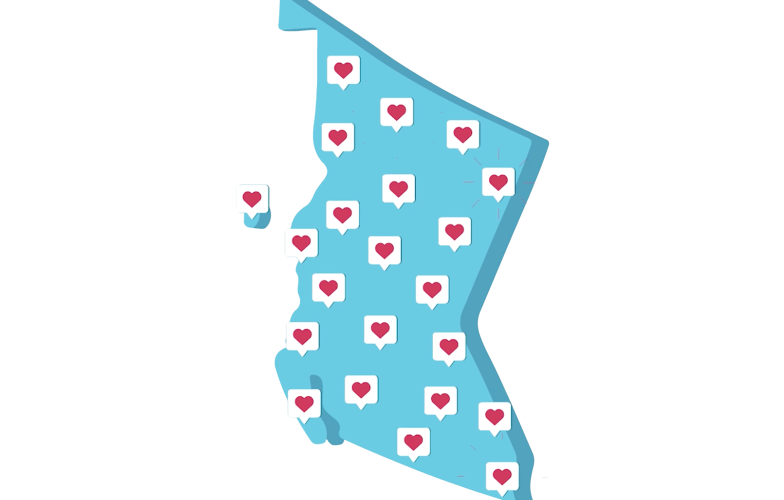 BC map ilustation with heart pins