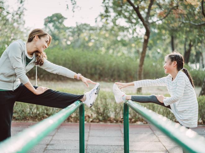 Mom and daughter exercise