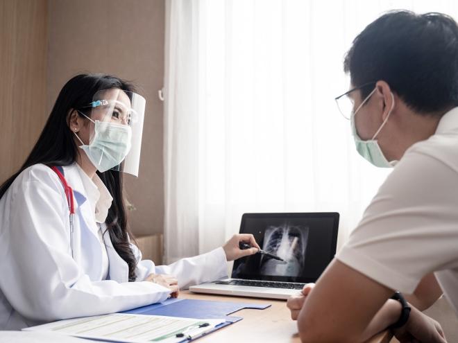Doctor and patient with mask