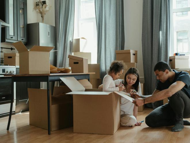 Family moving into new home.