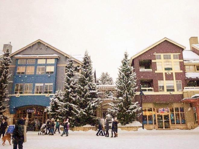 The exterior of Whiskey Jack Resorts hotel in the village of Whistler